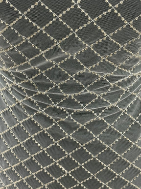 Dentelle à treillis perlée ivoire - Placate