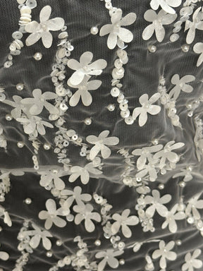 Dentelle laser perlée ivoire - Médaillon