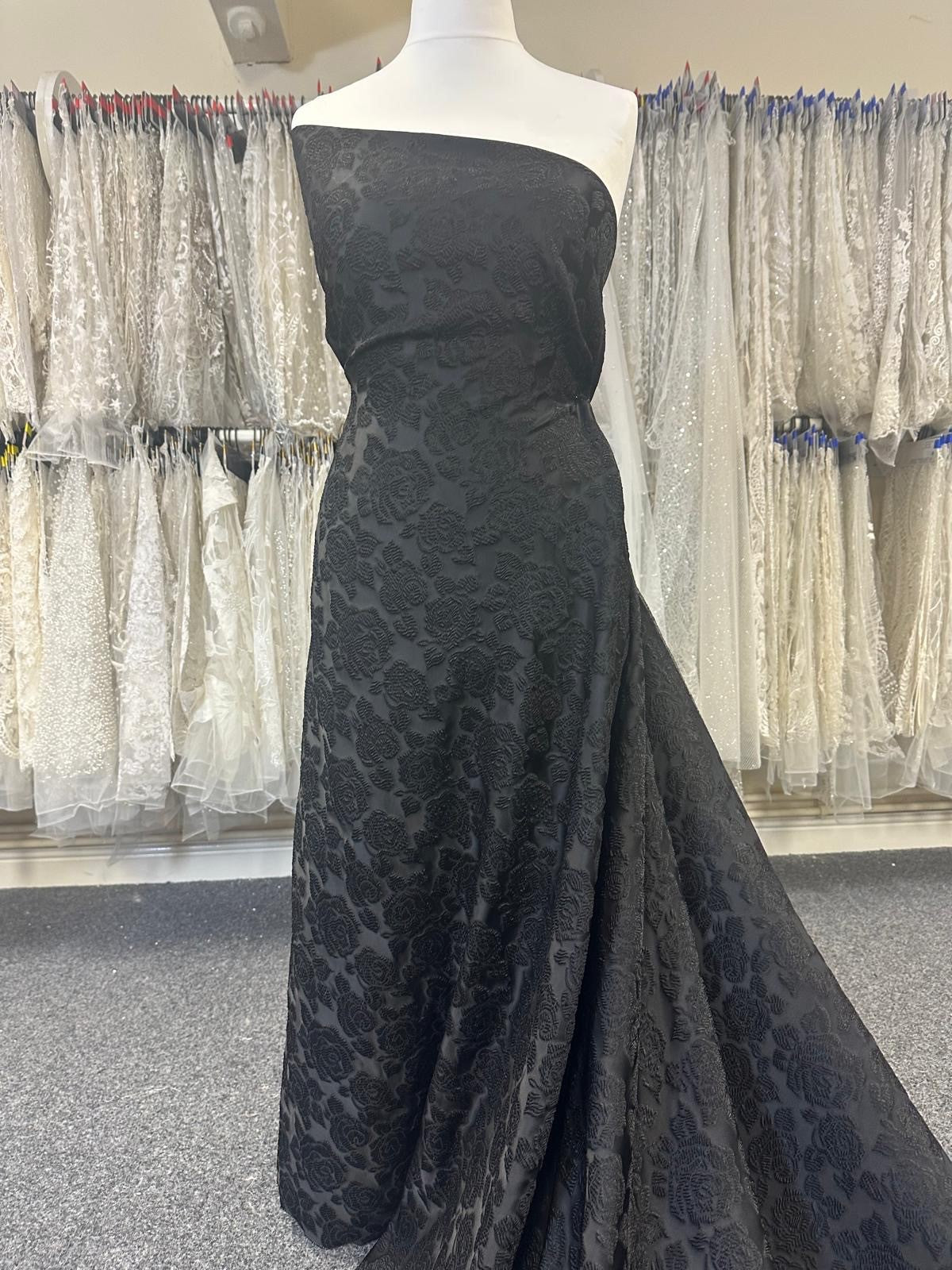 Brocart Jacquard Noir - Fleur