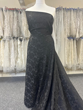Brocart Jacquard Noir - Fleur