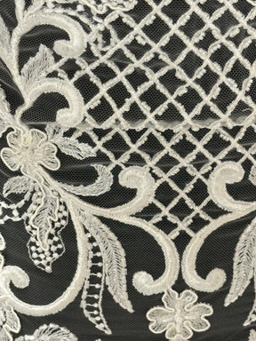 Dentelle à treillis perlée ivoire - Zorb 