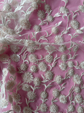 Dentelle brodée ivoire et rose - Zillah