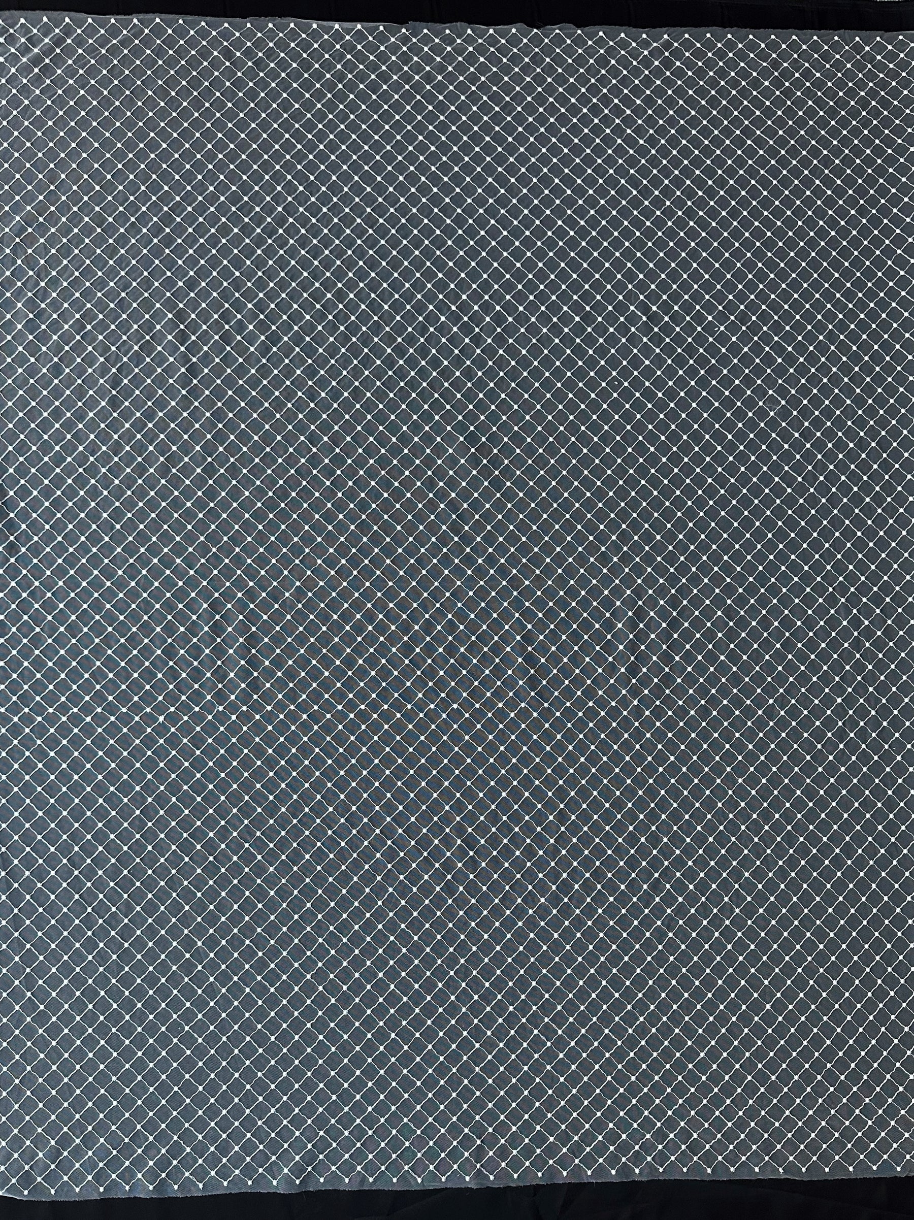 Dentelle à treillis brodée ivoire - Quadira