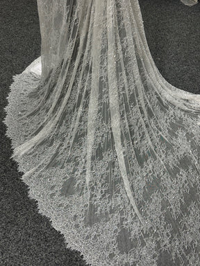 Dentelle Raschel perlée à la main ivoire - Annamarie