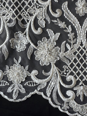 Dentelle à treillis perlée ivoire - Zorb 