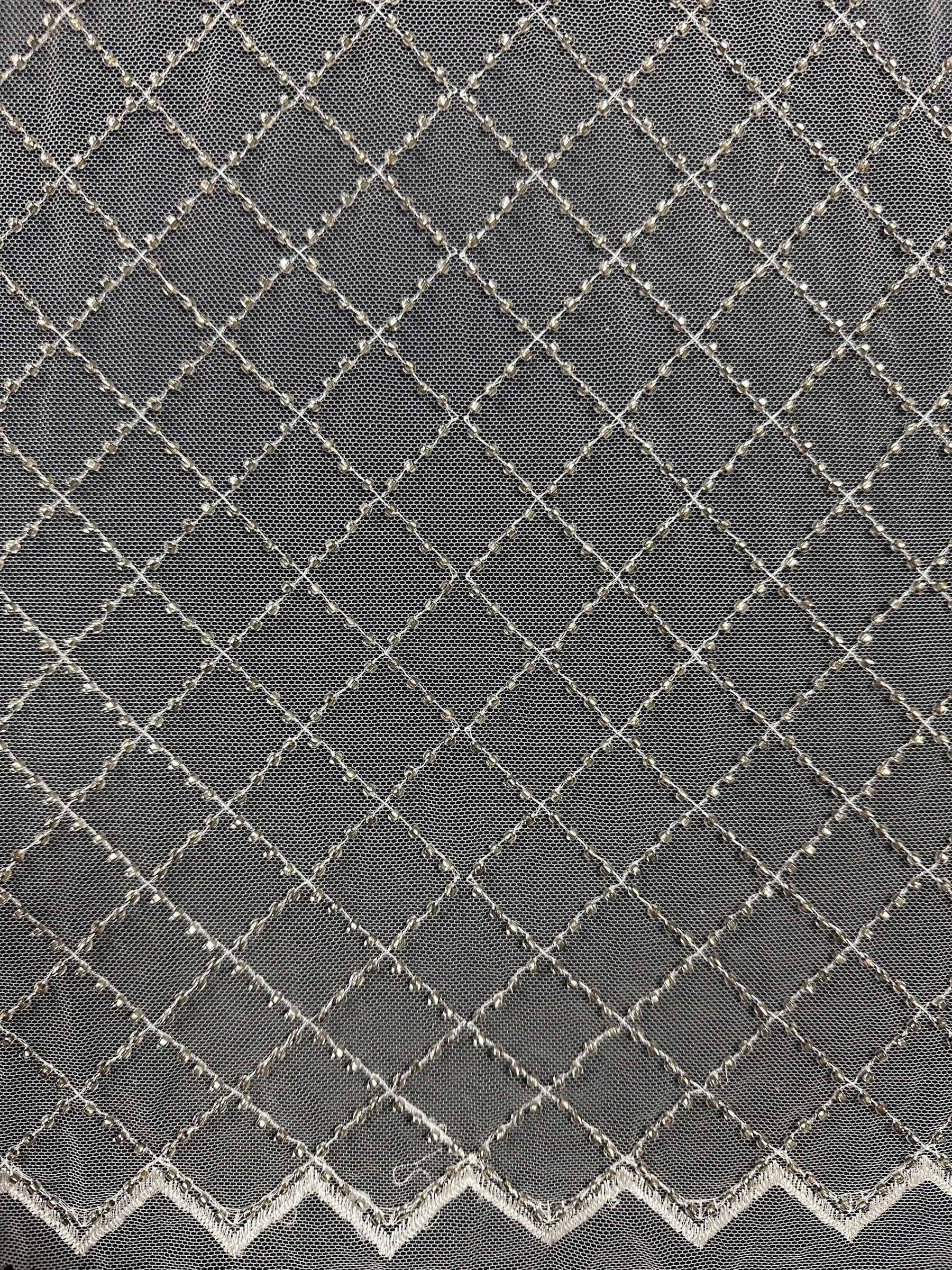 Dentelle à treillis perlée ivoire - Apaisement (CF Penelope)