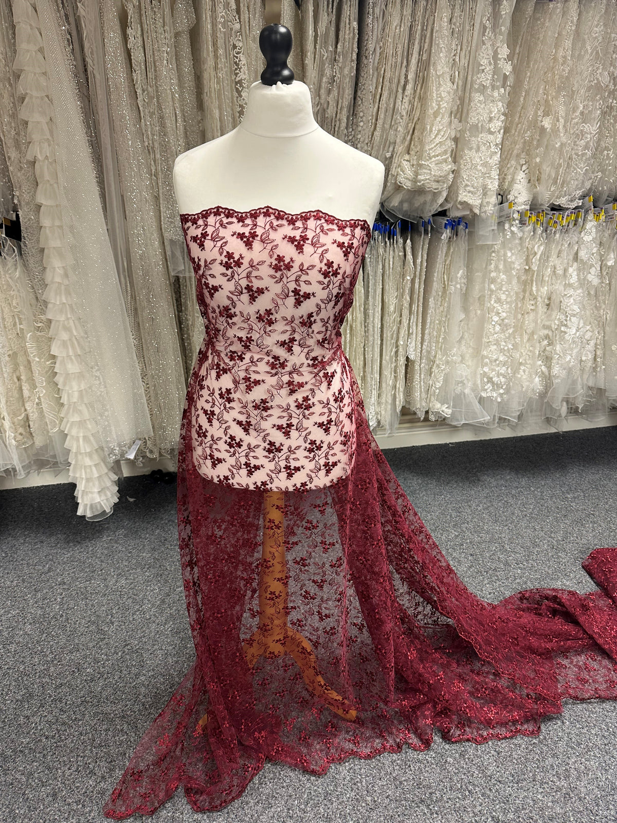 Wine Embroidered Lace - P625