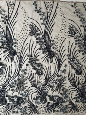 Navy Blue Beaded Lace - Edie