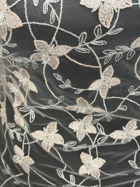 Tulle brodé de perles rose clair - EB1054
