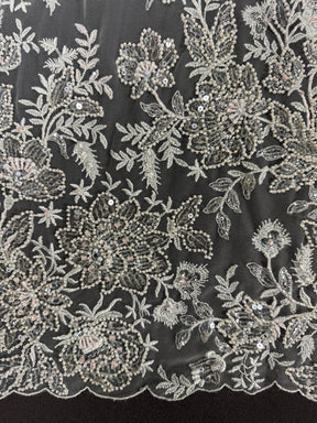 Tulle brodé de perles gris-bleu - EB1041
