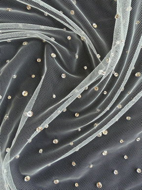 Tulle brodé de perles ivoire - EB1061