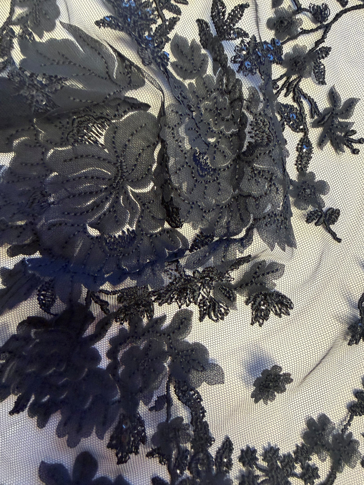 Dentelle florale à paillettes noires - EB3018