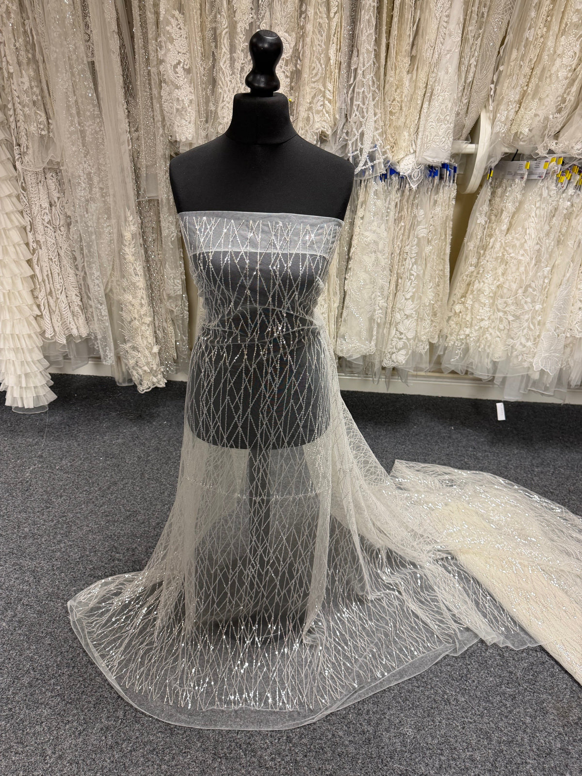 Ivory Sequin Geometric Lace - EB3024