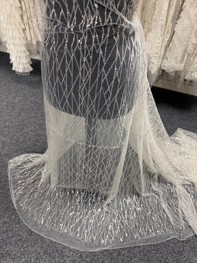 Ivory Sequin Geometric Lace - EB3024