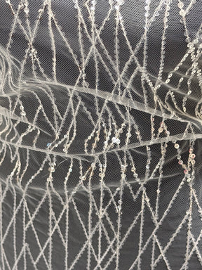 Ivory Sequin Geometric Lace - EB3024