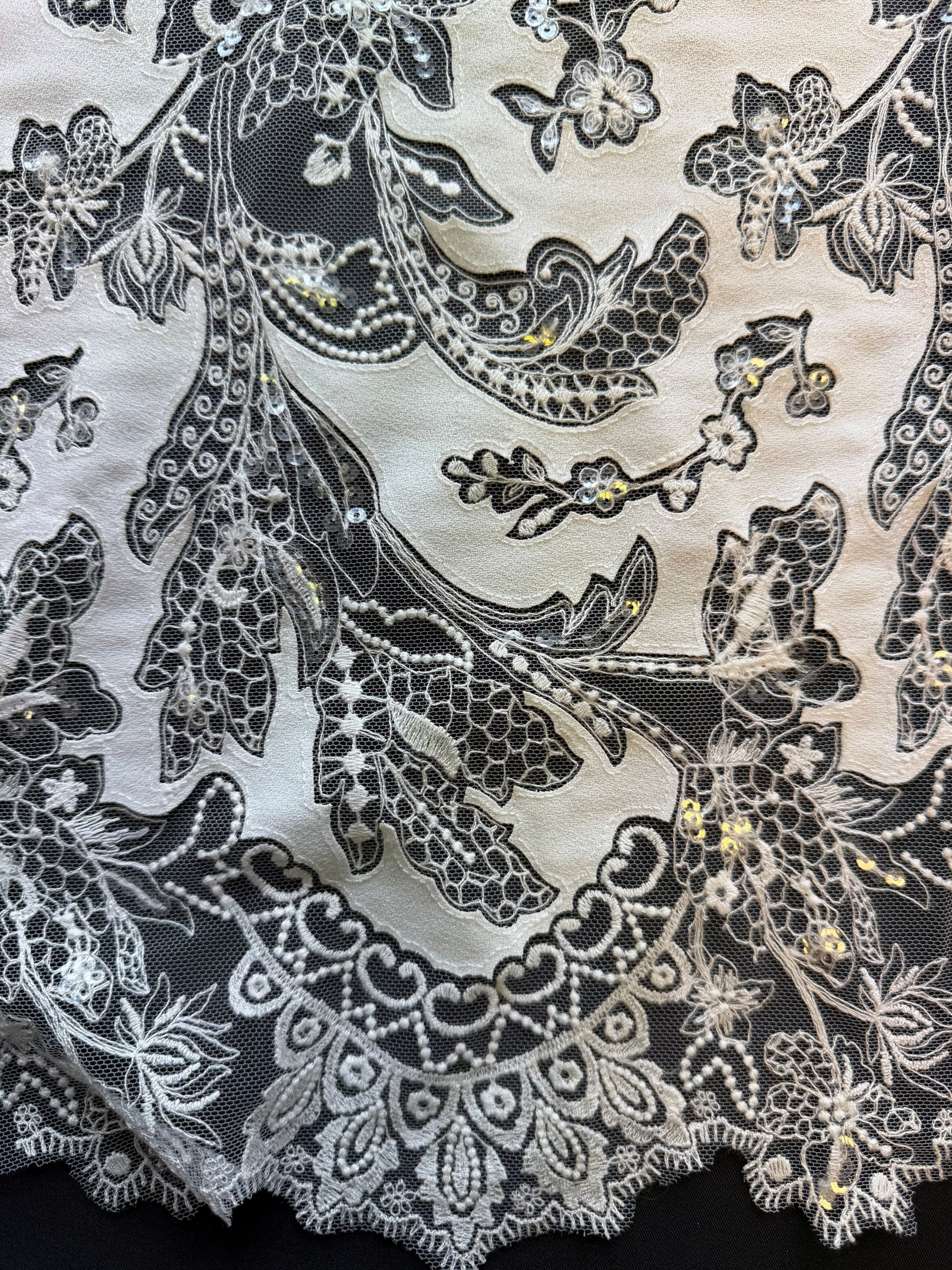 Dentelle brodée ornée de tissu ivoire - EB3039