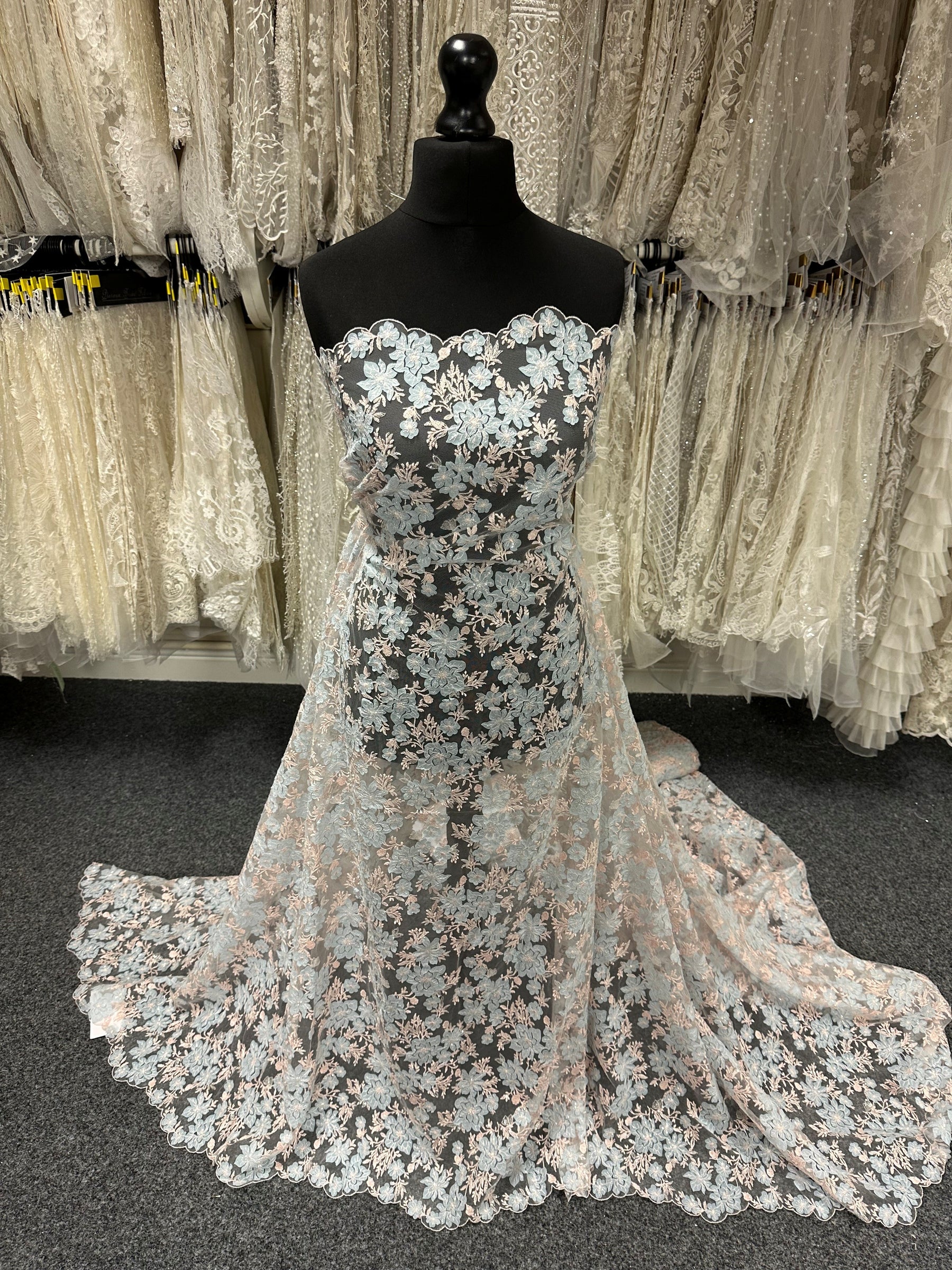 Dentelle brodée rose et bleue - EB3053