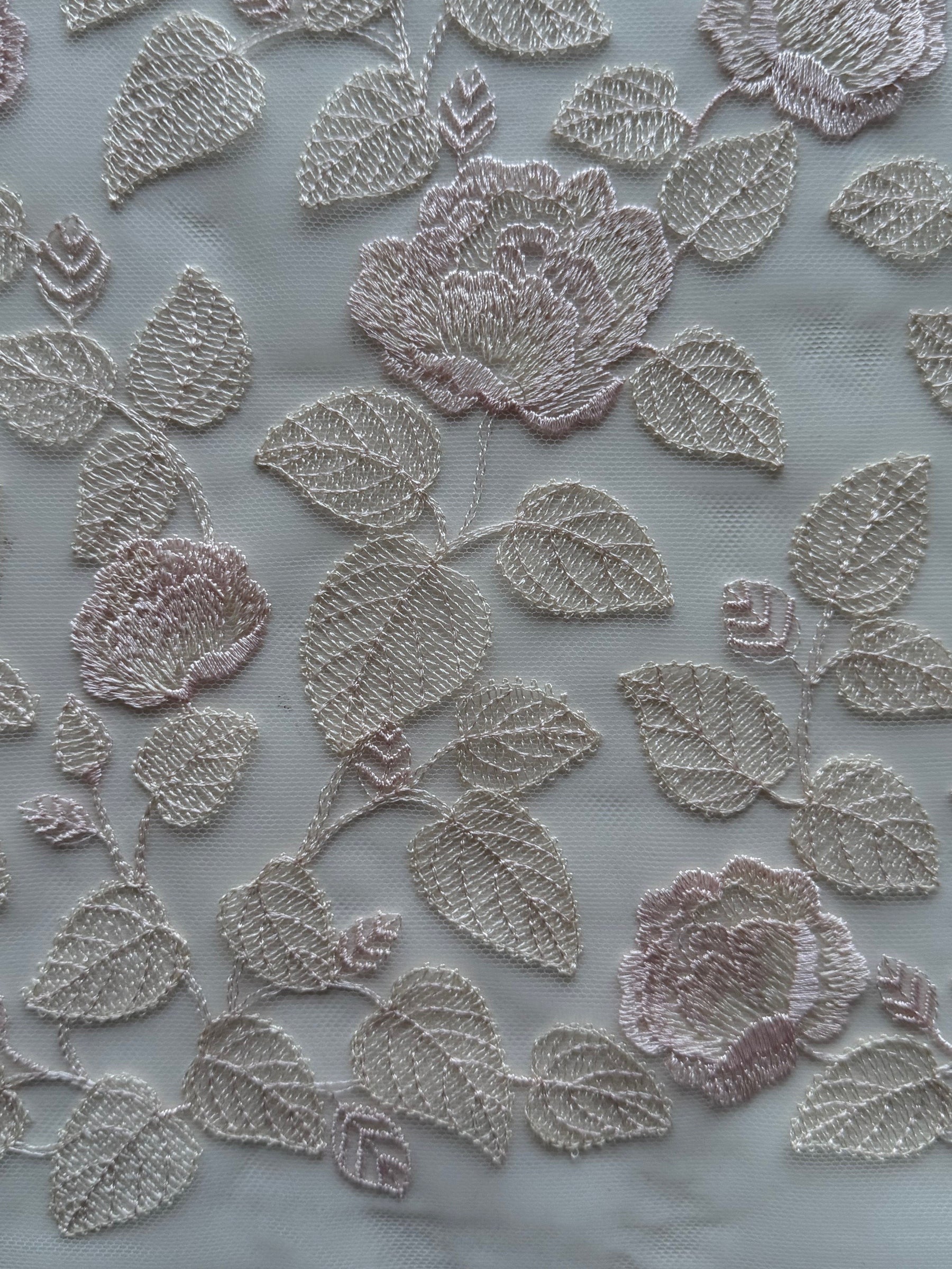 Dentelle brodée rose coquillage - EB5042