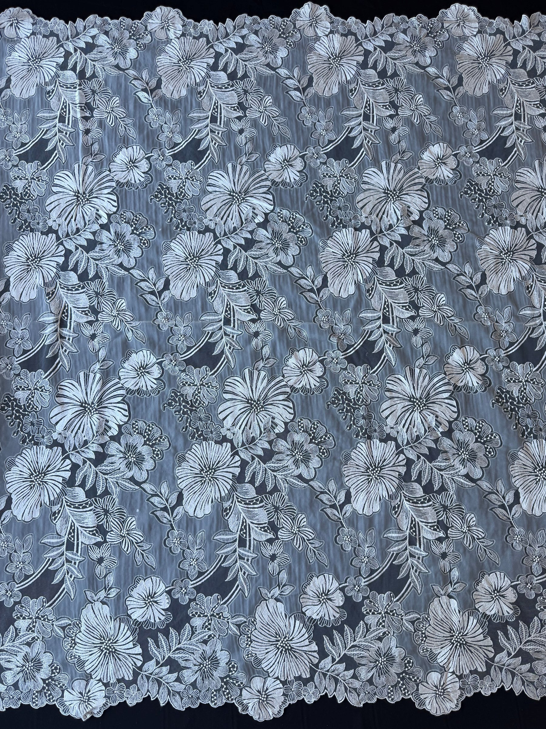 Dentelle florale brodée ivoire - EB5057