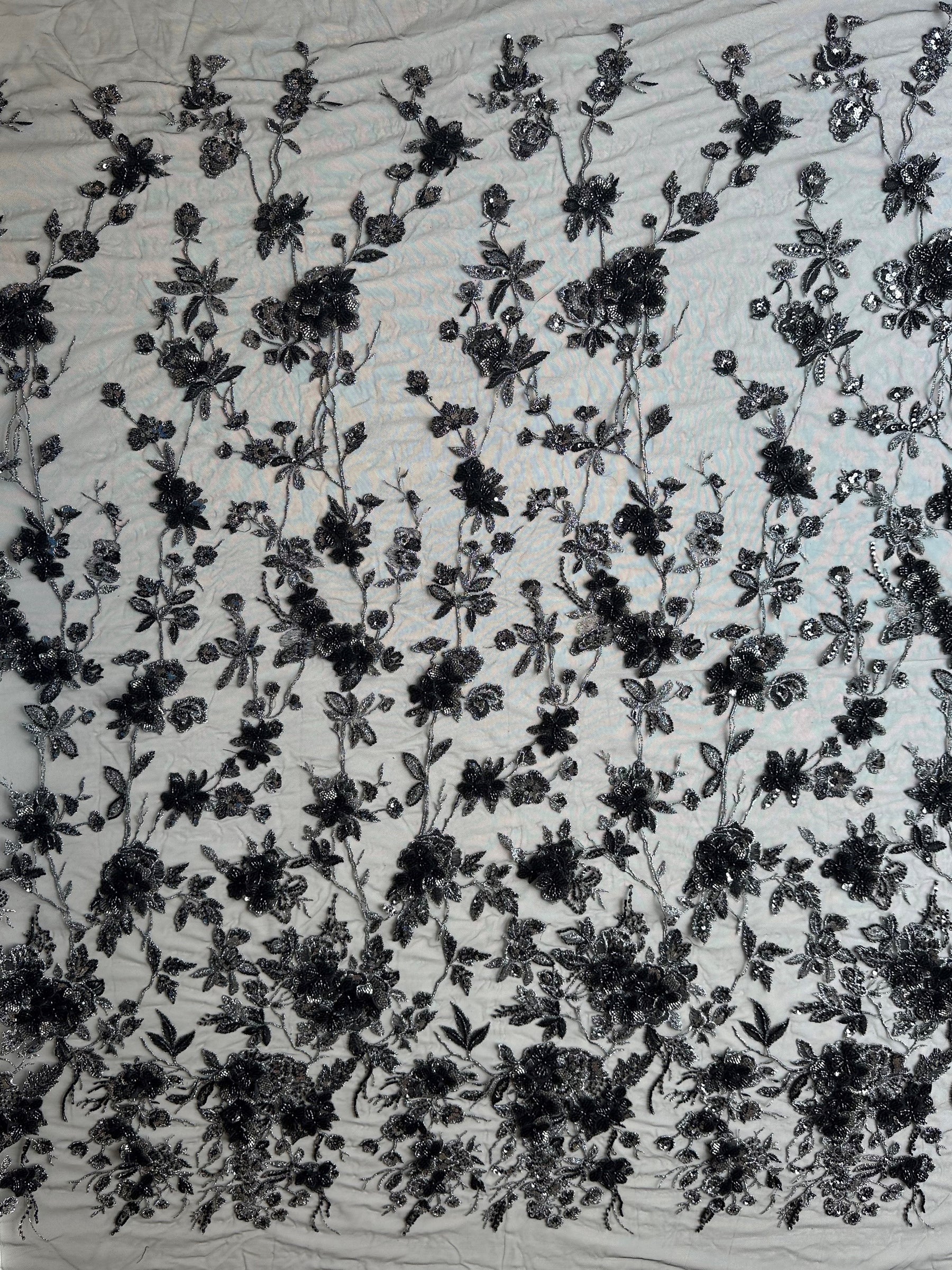 Dentelle brodée noire et argentée - Aretha