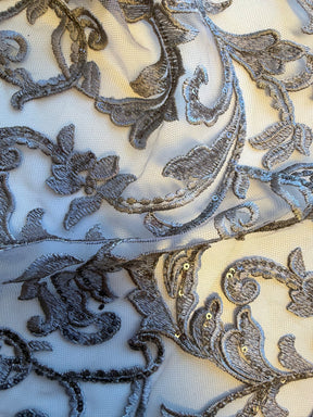 Dentelle brodée de sequins gris - Richina