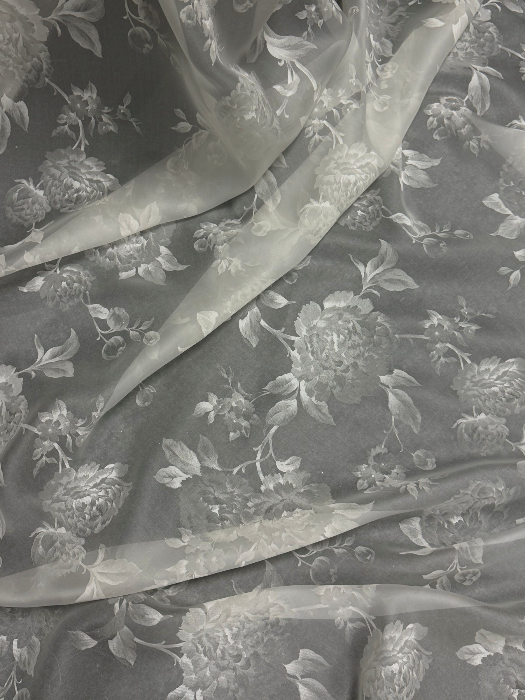 Organza satin imprimé ivoire - Ari