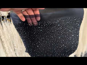 Tulle brodé de perles bleu marine - EB1012