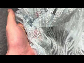 Tulle bleu ciel brodé de perles - EB1068
