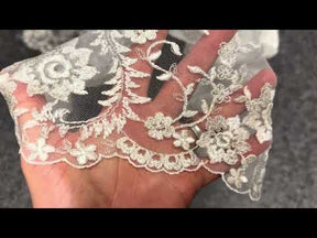 Ivory and Silver Embroidered Lace - P812