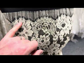 Dentelle française scintillante beige/huître - LA2016