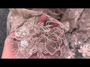 Dentelle Broderie Paillettes Rose - Palma