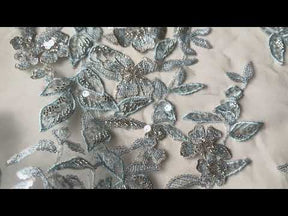 Tulle brodé de perles gris/bleu - EB1085