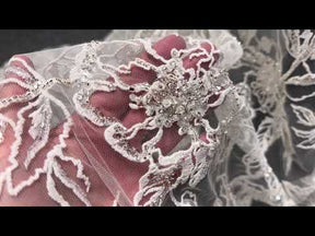 Dentelle perlée brodée ivoire/argent - EB1100