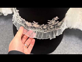 Bordure en tulle plissé perlé et à paillettes Ivoire/Argent - T278