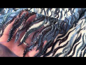 Tulle bleu marine brodé de perles - EB1089