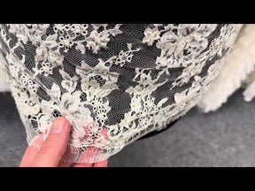Bordure en dentelle de Chantilly française perlée et à paillettes, couleur ivoire - T268