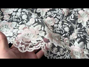 Dentelle brodée ivoire et rose - EB5032