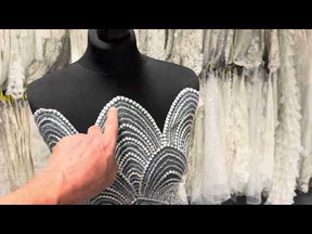 Tulle brodé de perles ivoire - EB1034