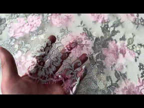 Dentelle de Chantilly Imprimée Rose et Menthe - P192