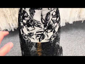 Tulle noir brodé de perles - EB1100