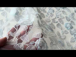 Dentelle brodée argent et bleu - EB5042