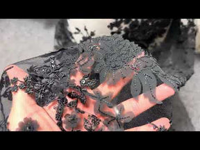 Dentelle florale à paillettes noires - EB3018