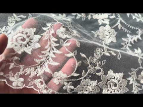 Dentelle brodée Ivoire et Argent - P812