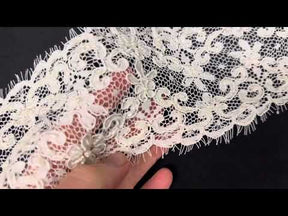 Bordure en dentelle ivoire cordée et perlée - Heidi