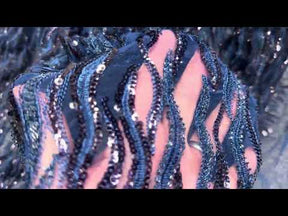 Tulle bleu marine brodé de perles - EB1089