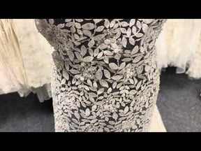 Tulle brodé perlé ivoire - EB1052