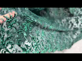 Velours Vert Chasseur Broderie Dentelle - Madina