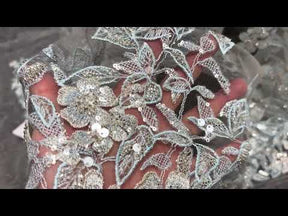 Tulle brodé de perles gris/bleu - EB1085