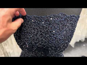 Tulle brodé de perles bleu marine - EB1050