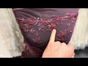 Tulle brodé de perles haricot rouge - EB1090